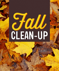 photo of leaves with the words fall clean up